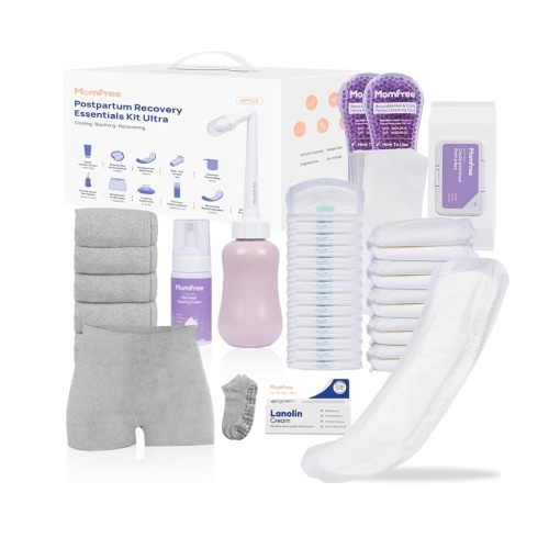 Upgraded Postpartum Essentials Recovery Kit for Women: Labor Delivery Post Partum - Perineal Healing Foam & Upside Down Peri Bottle | 6 Disposable Underwear | Soothing Pads | Nursing & Maxi Pads
