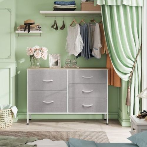 Dresser with 5 Drawers, Wide Fabric Chest with Drawer Organizers for Bedroom, Closet, Hallway
