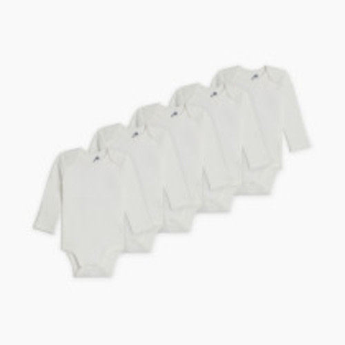 Small Story Long Sleeve Bodysuit (5 Pack) - White, 0-3 M