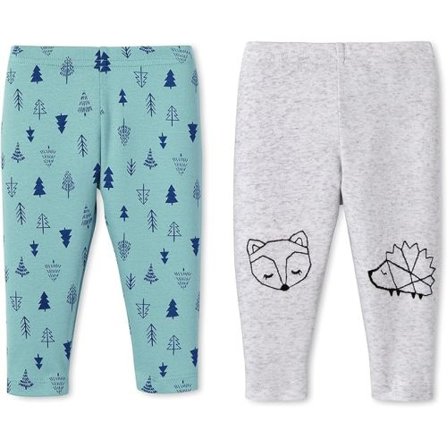 Baby Girls' Pull on 2 Pack Leggings - 12 Months - Grey Fox/Green Trees