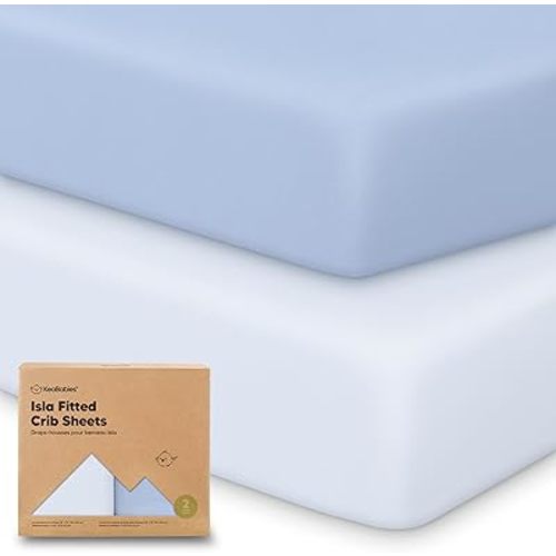 2-Pack Crib Sheets for Boys, Girls - Viscose Derived from Bamboo Fitted Crib Sheet, Baby Crib Sheets Neutral, Crib Mattress Sheet, Toddler Bed Sheets, Baby Sheets for Crib Fitted Sheets (Blue Flax)