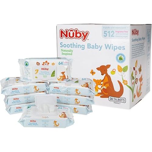 Nuby's Soothing Ultra Premium Baby Wipes Naturally Inspired with Chamomile, Aloe, and Citroganix, Fragrance Free, Extra Thick, 512 Count