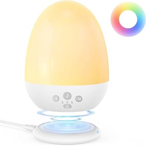 JolyWell Baby Night Lights for Kids, Rechargeable Portable Egg Light, Stepless Dimming, 3 Color Temperatures, 18 Sleep White Noise, RGB Mood Lighting, Touch Control, Timer & Stable Charging Pad