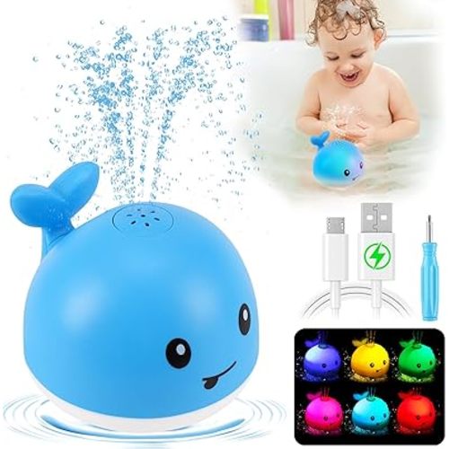 Gigilli Light up Whale Bath Toys for Babies 6-12 12-18 Months or Kids Ages 1-3, Blue Spray Water Baby Toys for Boys Valentines Day 1st Birthday Gifts, Toddler Pool Bathtub Toys 1-3 2-4 Infant 2 3 4 5