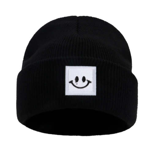 Smiley Fold Beanie – Black