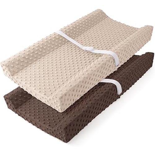 Susurration 2Pack Changing Pad Covers Super Soft Minky Dots Plush Changing Table Covers 33x17x7in Breathable Changing Pad Sheets for Unisex Baby Girls and Boys (Beige&Brown)