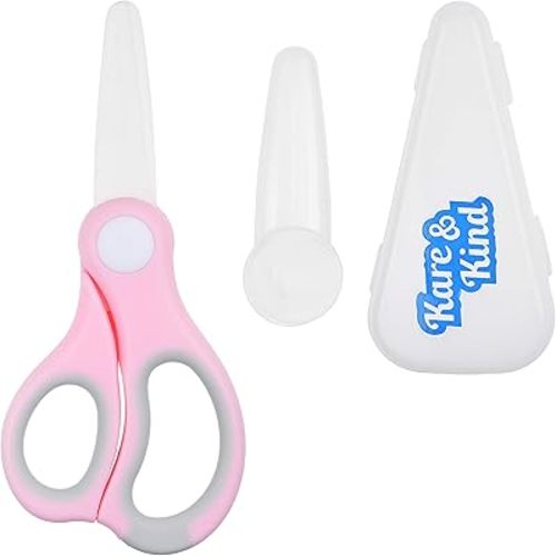 Kare & Kind Ceramic Baby Food Scissors - Pink - With Dust Cover and Storage Case - Cut Baby Food Easily - Ideal for Noodles, Meat, Chicken, Veggies and Fruits (Pink - 1 Pack)