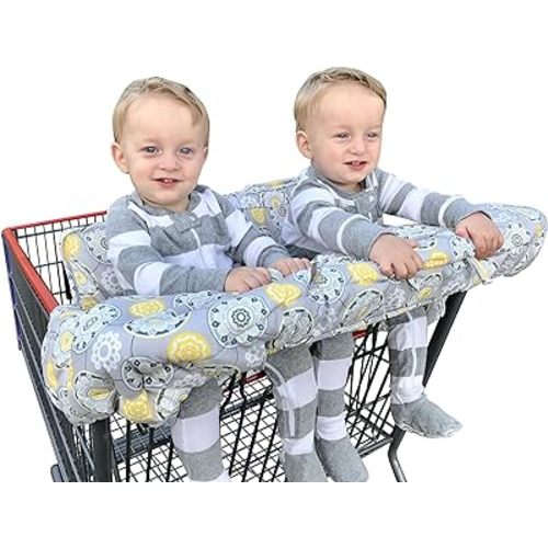 Twin Double Shopping Cart Cover for Baby Siblings with Carrying Case. Guaranteed to Fit Wholesale Warehouse Grocery Stores Like Costco SAMS Club (Gray Medallion)