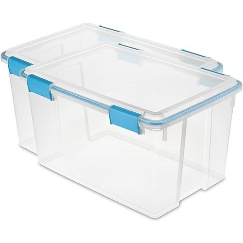 54 Quart Gasket Box,Weather Resistant Storage Bins,Transparent Storage Bins with Lids Latching Storage Containers Blue Storage Bin 2Pack