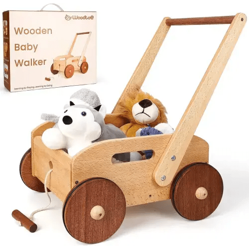 Woodtoe Wooden Baby Walker, Adjustable Speed Push Toys for Babies Lear