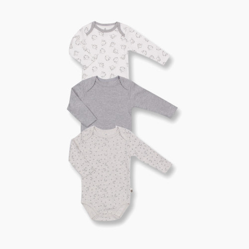 Snugabye Dream Long Sleeve Bodysuit (3-Pack) - Grey, 3-6M