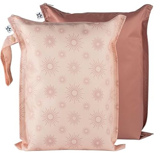 Tiny Twinkle Mess-proof Waterproof Wet Dry Bag | 2 Pack Reusable for Swimsuits, Gym & Baby Clothes | Leakproof Wet Clothes Bag, Beach Travel Essentials (Shine)