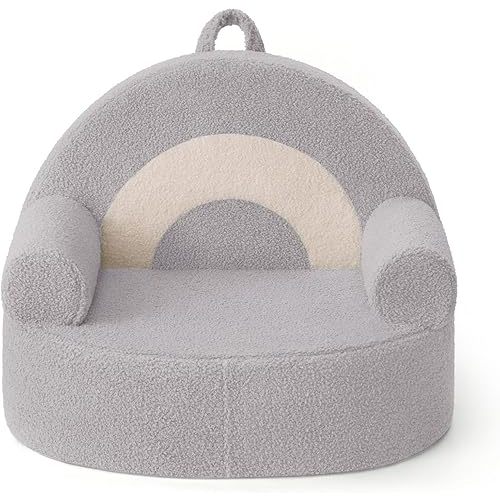 Blissful Diary Toddler Chair Comfy, Foam Kids Chair with Soft Teddy Plush, Toddler Reading Armchair for 1 2 3+ Year Old Girls Boys Baby Birthday Gift, Light Gray Arclet