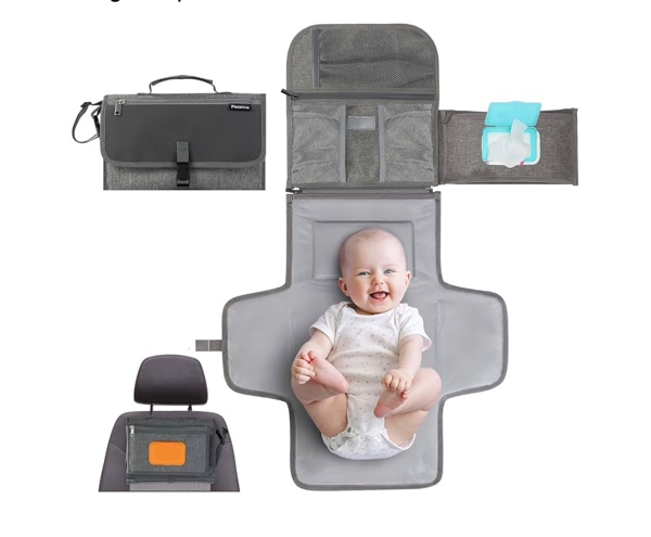 Packino Baby Portable Diaper Changing Pad - Baby Diaper Changer Travel Bag with Wipes Pocket, Smart Design Portable Changing Mat, Infant Travel Station Kit, Gift for Newborn Girl & Boy - Grey
