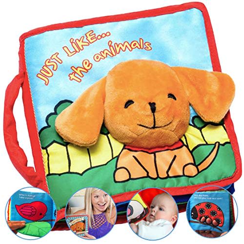 Premium Soft Baby Book First Year, Cloth Book Bunny with Crinkly Sounds, Fun Interactive Toy, Fabric Book for Babies & Infant 1 Year Old (Boy, Girl), Cute, Touch and Feel Activity (Blue)