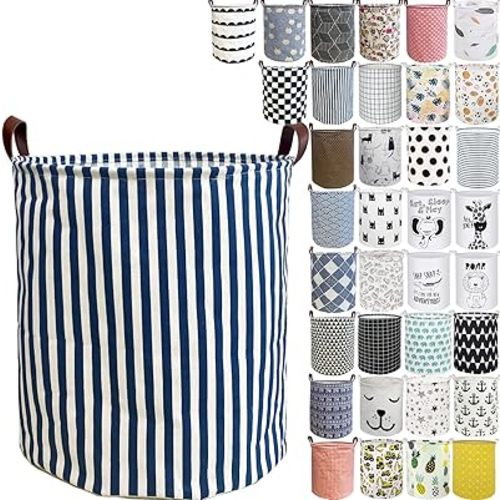 Laundry Hamper Thickened Cotton Waterproof Laundry Basket Leather Handle Collapsible Wide Ring Laundry Hamper in Bedroom Bathroom Dormitory Cloakroom Livingroom Nursery Organizer Toy Bin