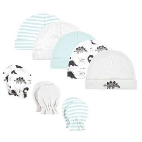 Hudson Baby Unisex Baby Cotton Cap And Scratch Mitten Set, Neutral Dino, 0-6 Months