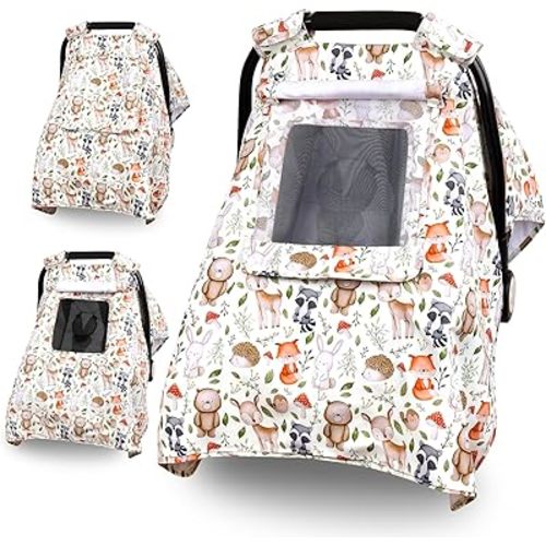 Car Seat Cover Baby, Carseat Covers Baby with 2 Layers Breathable Windows, Windproof Infant Car Seat Cover, Kick-Proof Baby Carrier Cover for Baby Boy Newborn Essentials