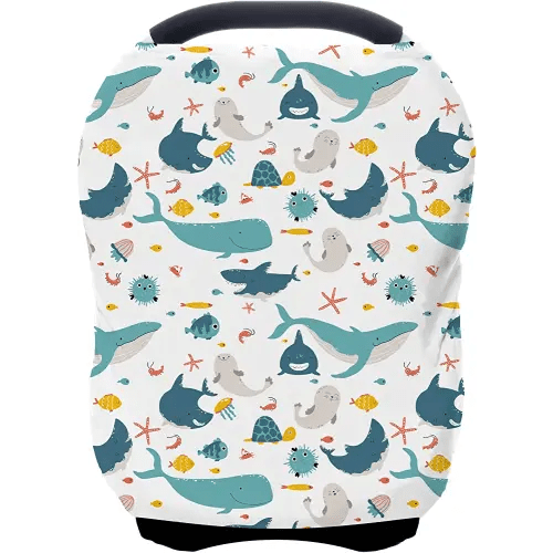 Car Seat Covers for Babies - Multi- use Nursing Carseat Canopy, Breastfeeding Covers, Baby Shower Gifts for Boys and Girls (sea World)