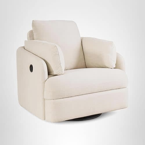 Signature Design by Ashley Modmax Coastal Press-Back Swivel Glider Rocker Recliner with Machine Washable Cover, Hidden Storage Compartments and 2 Bolster Pillows, Beige