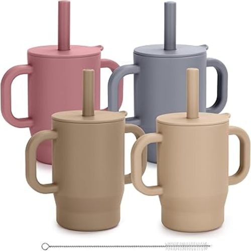 Straw Sippy Cups,6 oz 4 Pack Baby Straw Cup Unbreakable,Silicone Training Cup with Handle Baby Water Bottles for Infants Toddlers 6-12 Months 1 Year+