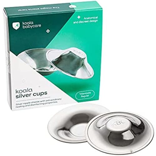 Koala Babycare The Original Silver Nursing Cups - Nipple Shields for Nursing Newborn -Breastfeeding Essentials Made in Italy - Protect and Soothe - Tri-Laminate Silver - Standard Size