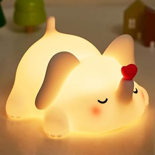 Luditek Sweet Heart Elephant Night Light, 3 Levels Brightness Silicone Rechargeable Touch Nursery Lamp, Decor for Bedroom Home Bedside, Elephant Gifts for Women Kids Baby Girls Birthday Mothers Day