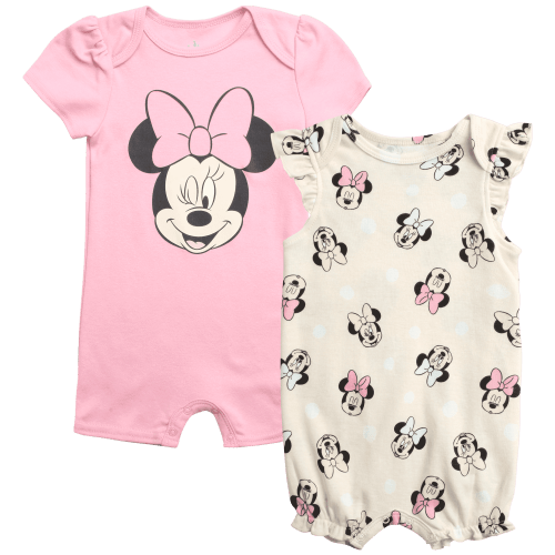 Disney Baby Girls Romper - 2 Pack Minnie Mouse Pooh Little Mermaid Short Sleeve Bodysuit (Newborn/Infant)