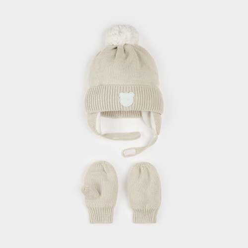Light Taupe Winter Hat and Mitts