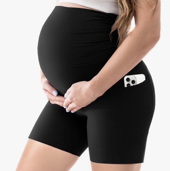Walifrey Women's Maternity Shorts with Pockets Over The Belly,Pregnancy Yoga Pants Activewear Biker Shorts Casual