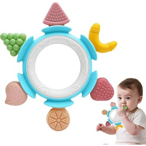 Baby Teething Ring Toy for 3-6-12 Months, Silicone Infant Teether for Sore Gum Relief, Soothing Sensory Chew Toy, Ideal Newborn Gift for Boys Girls Baby Shower, Birthday or Christmas, Blue
