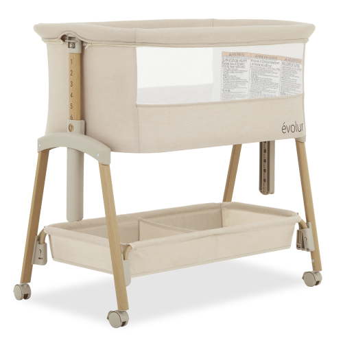 Evolur Lullaby Portable Bassinet With Wheels, Beige