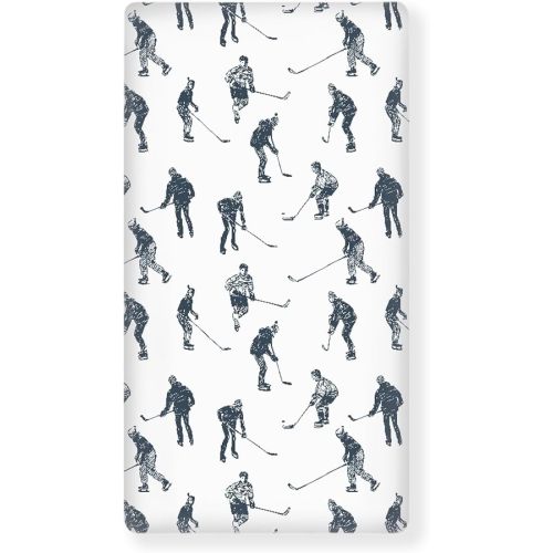 Ice Hockey Fitted Crib Sheet for Boys Girls Sports Event Hockey Player Baby Sheet for Standard Crib and Toddler Winter Sport Nursery Bed Mattress Sheets 28"x52"