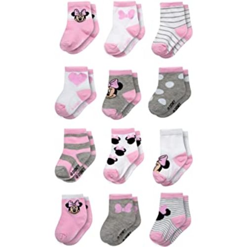 Disney Baby Girls Socks - 12 Pack Soft Newborn Baby Socks with Disney Character Prints - Cute Newborn and Infant Socks, 0-24M