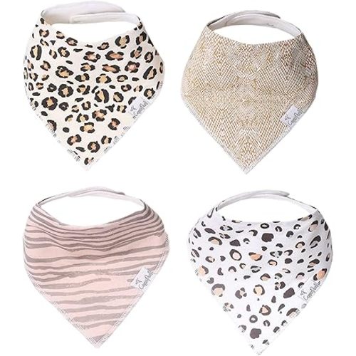 Copper Pearl Baby Bandana Bibs - 4 Pack Soft Cotton Baby Bibs for Drooling and Teething, Absorbent Drool Bibs for Baby Girl and Boy, Adjustable to Fit Newborns to Toddlers, Tons of Styles (Zara)