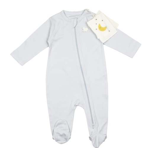 Zip Footed Sleeper, Lamb Blue - Wild Wawa | Maisonette (0-3 mo)
