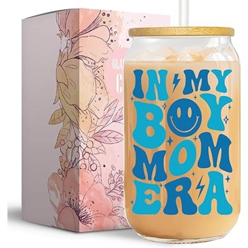 Boy Mom Era 16 OZ Glass Cup - Postpartum & New Mom Gift, Perfect for Christmas, Valentine's Day or Any Occasion