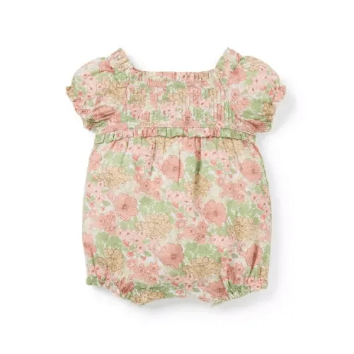 Baby Rosy Coral Floral Baby Floral Pintuck Romper by Janie and Jack