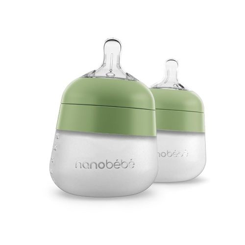 Nanobébé Flexy Silicone Baby Bottle, Anti-Colic, Natural Feel, Non-Collapsing Nipple, Non-Tip Stable Base, Easy to Clean 2-Pack, Sage, 5 oz - 5 Ounce 2-Pack