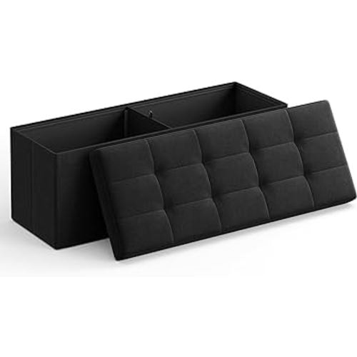 SONGMICS 43 Inches Folding Storage Ottoman Bench, Storage Chest, Foot Rest Stool, Bedroom Bench with Storage, Black ULSF077B01