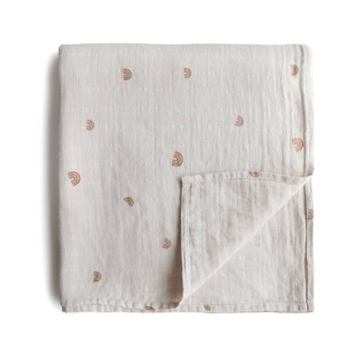 Mushie Muslin Swaddle Blanket Organic Cotton - Rainbows
