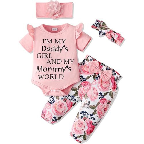 SUNNY PIGGY Newborn Infant Baby Girl Clothes Ruffle Romper Toddler Girl Floral Cotton Pant Sets Girls Clothing Outfit