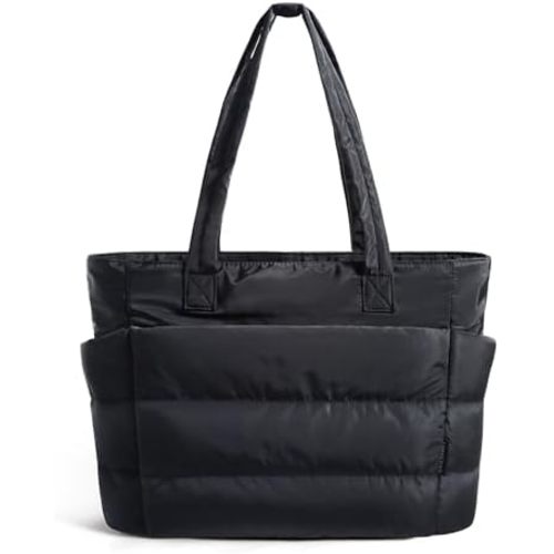 BAGSMART Tote Bag for Women, Lightweight Puffy Tote Bag with Compartments Quilted Shoulder Bag Handbag for Travel, Work, Gym