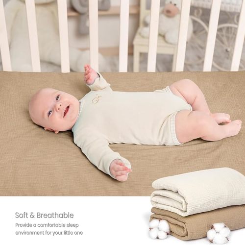 Lulu moon Muslin Crib Sheets - Fitted Crib Mattress Sheets for Boys and Girl - 28"x 52", 2 Pack - Ivory & Hazelnut