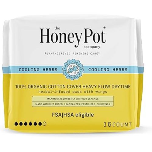 The Honey Pot Company - Herbal Sanitary Pads for Women - Heavy Flow w/Wings - Infused w/Essential Oils for Cooling Effect & Organic Cotton Cover - Feminine Care - FSA & HAS - 16 ct
