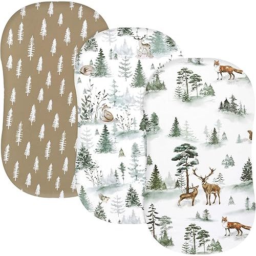 PHF 3 Pack Soft Bassinet Sheets, Woodland Breathable Comfy Cradle Sheets for Baby Boys Girls Neutral, No Slip Universal Fit for Most Cradle and Bassinet Mattress, Woodland
