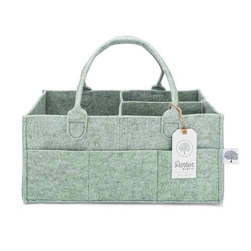Parker Baby Diaper Caddy - Nursery Storage Bin and Car Organizer for Diapers and Baby Wipes - Sage Green, Large