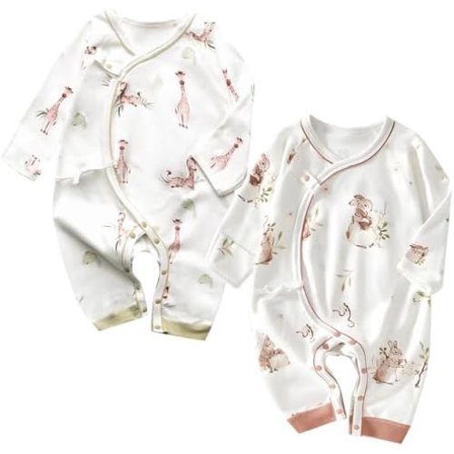 100% Organic Cotton 2-Piece Soft 0-6 Months Baby Romper Jumpsuits for Boys and Girls Unisex Long Sleeve