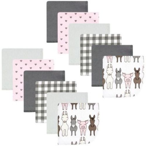 Hudson Baby Infant Girl Flannel Washcloths, Farm Friends Pink 12pk, One Size