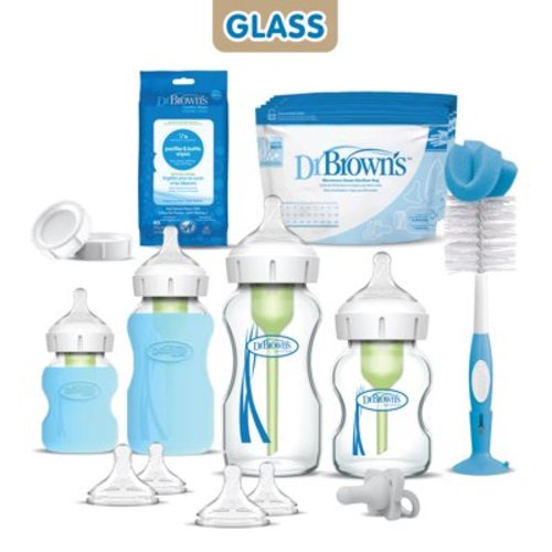 Dr. Brown's Anti-Colic Options+ Wide-Neck Glass Baby Bottle & HappyPaci Starter Set, BPA Free, 0m+